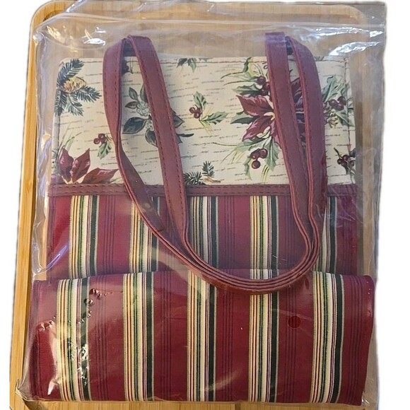 Longaberger Christmas Holiday Stripe Botanical Fabric Gift Bag Lunch Tote 23540 - Picture 3 of 3